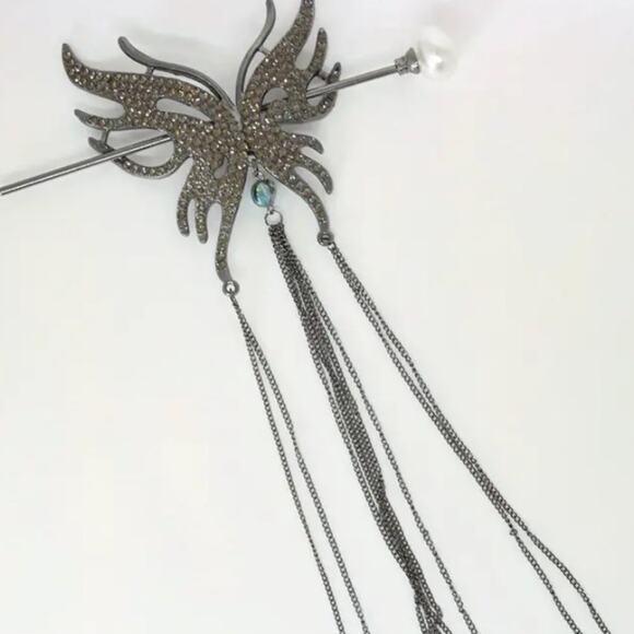 Rhinestone Gunmetal Butterfly Hair Stick Chopsticks Hair Accessory